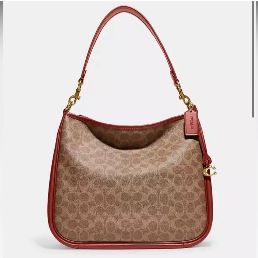 COACH CC436 Coated Canvas Tan Rust Signature Cary Shoulder bag